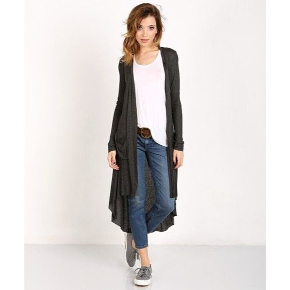Joah Brown Soleil Open Front Long Line Cardigan O/S Gray Comfort Casual Travel
